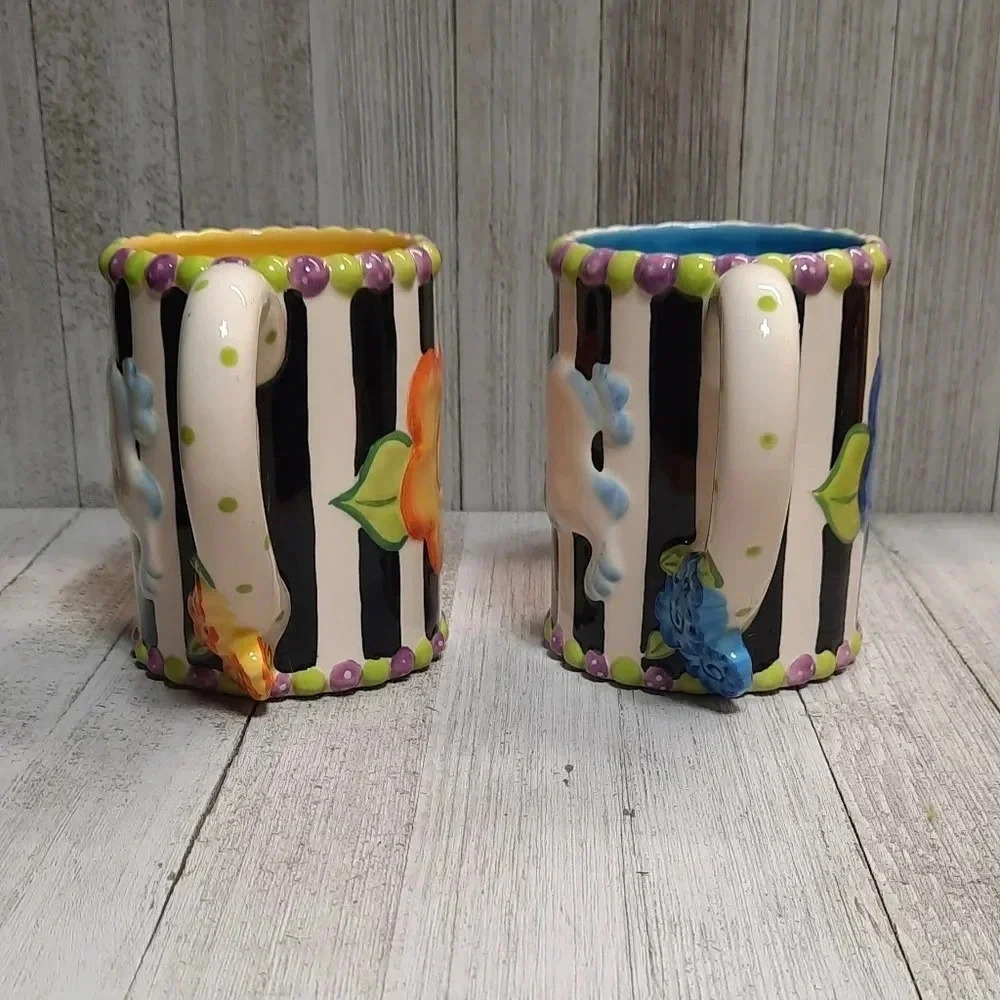 Essentials by Home Set of  2 Easter Floral Rabbit Large Coffee Mugs Whimsical - Picture 3 of 6